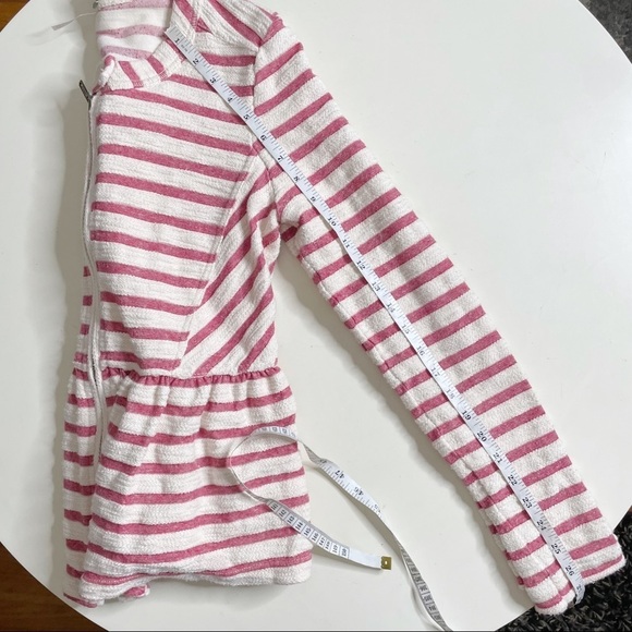 Free People Stripe Peplum Zip Up Crewneck Jacket Cream Red Size XS - Picture 4 of 8